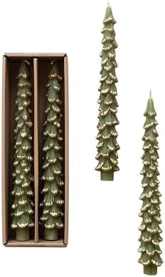 Creative Co-Op Golden-Tipped Elegance Tree Shaped Taper Candles, Evergreen, Set of 2 | Amazon (US)