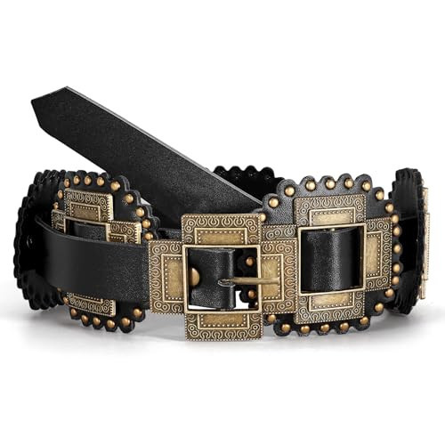 TRIWORKS Women Western Concho Leather Belt Cowgirl Boho Belt Chunky for Dresses Concert Festival | Amazon (US)