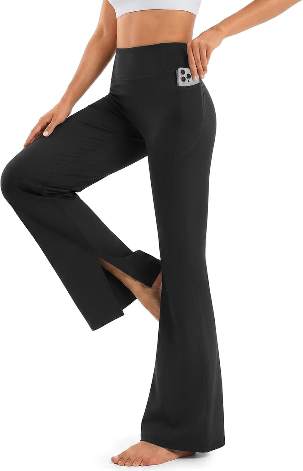 Split Hem Flare Leggings for Women with Pockets Workout Seamless Bootcut Yoga Pants High Waist Pilates Outfits Athletic | Amazon (US)
