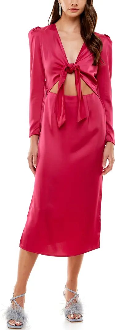 WAYF Poppy Tie Front Long Sleeve Cutout Midi Dress | Nordstrom | Nordstrom