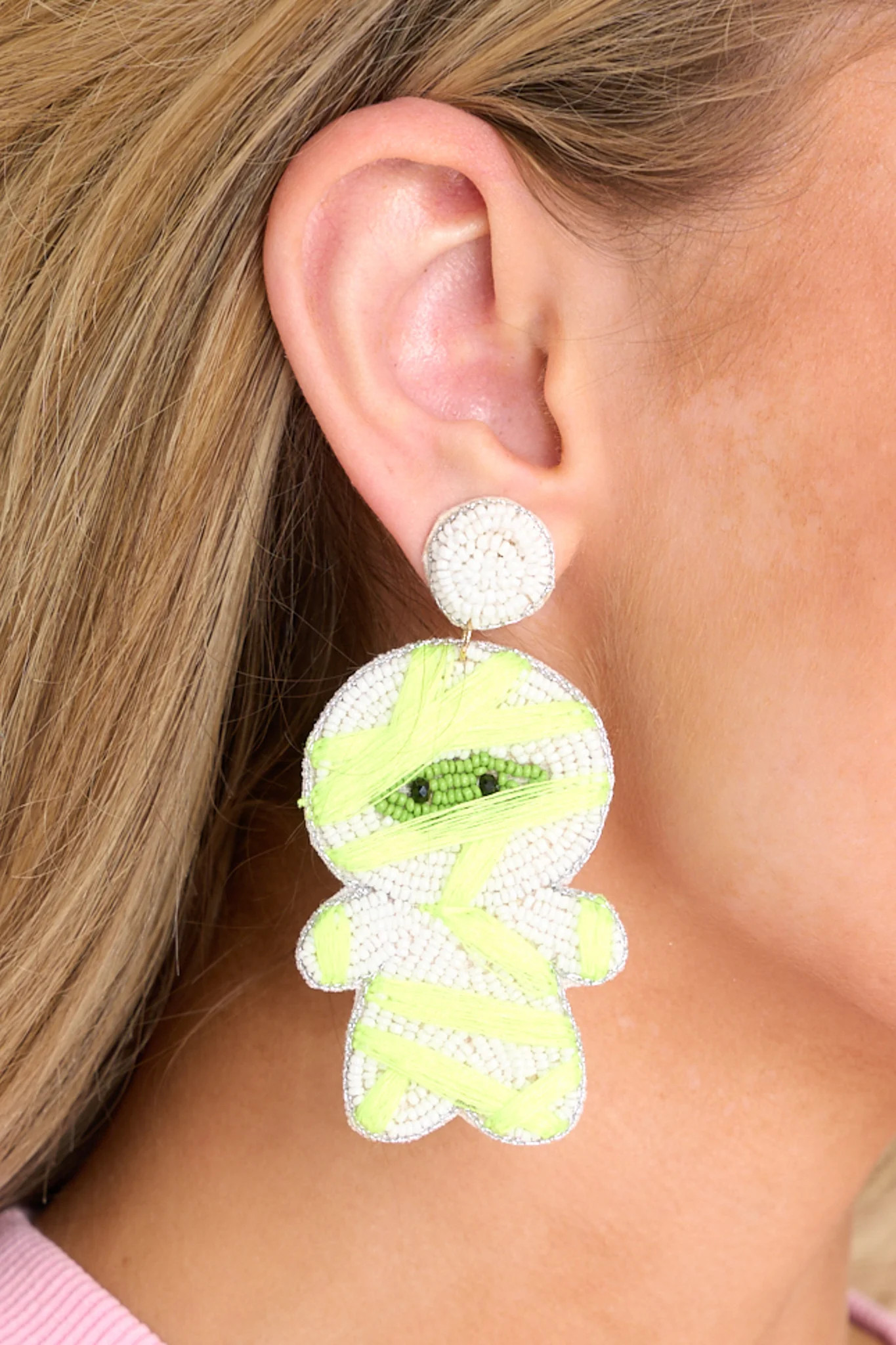 A Little Spooky White Beaded Earrings | Red Dress 