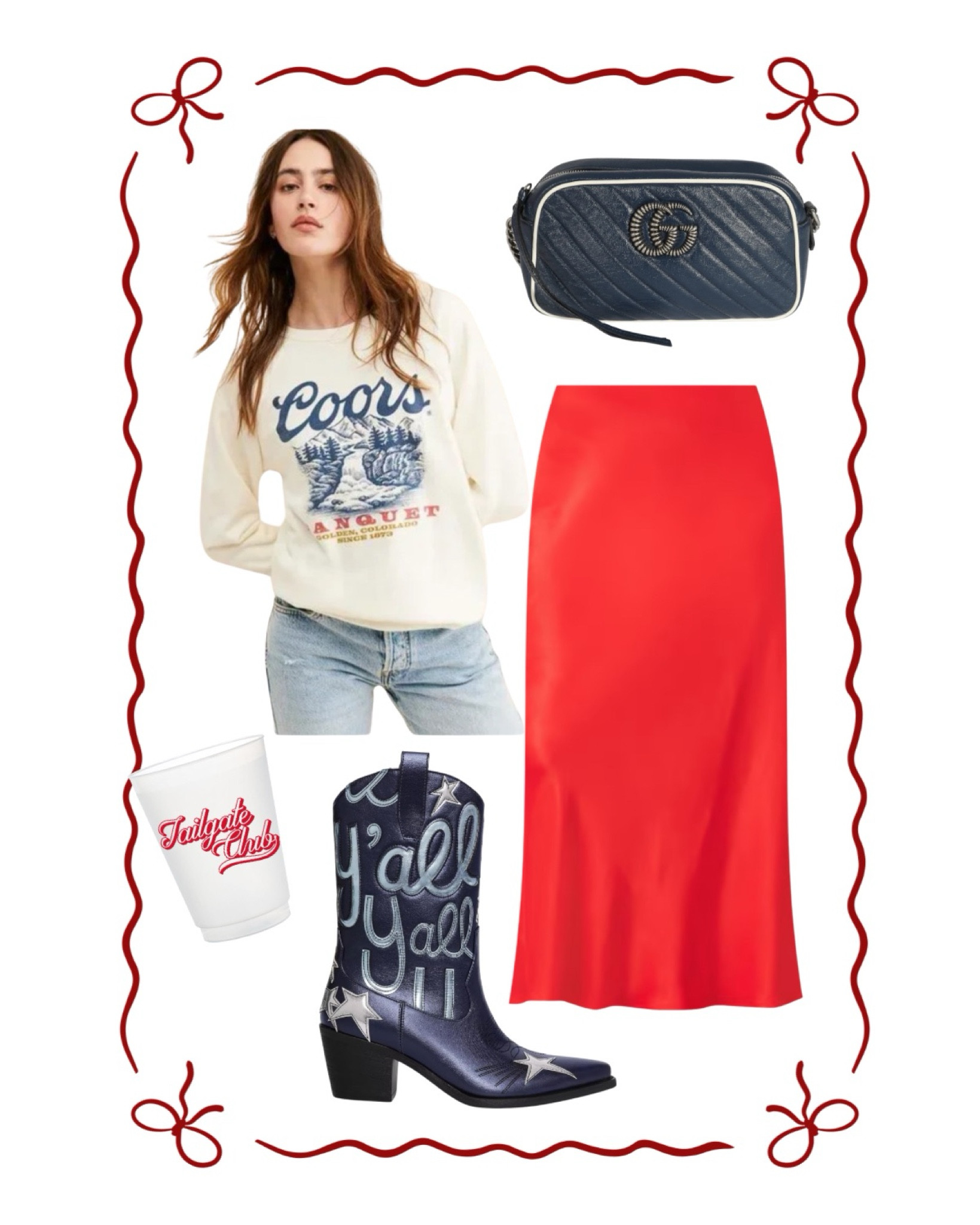 Red tailgate outfits - red football game outfits - game day outfit ideas - rodeo outfits - NFR fashion - NFR outfits - rodeo fashion - navy cowboy boots - red silk midi skirt - Gucci crossbody - western fashion - western glam - country concert outfits - Amazon finds - Amazon look for less - save or splurge - Texas tech football game outfits - red sports game looks - Amazon cowboy boots - Nashville outfits


#LTKShoeCrush #LTKU #LTKParties