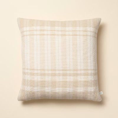 18"x18" Tonal Plaid Square Throw Pillow Tan - Hearth & Hand™ with Magnolia | Target