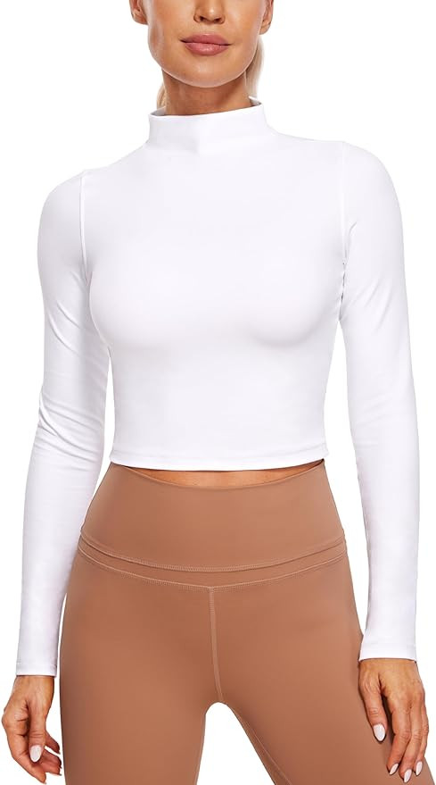 CRZ YOGA Womens Butterluxe Mock Turtleneck Long Sleeves Crop Tops Slim Fit Workout Casual T-Shirt... | Amazon (US)