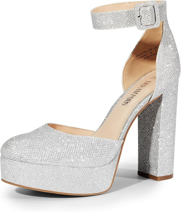 DREAM PAIRS Women's Platform High Chunky Heels Closed Toe Block Ankle Strap Dress Buckle Round To... | Amazon (US)