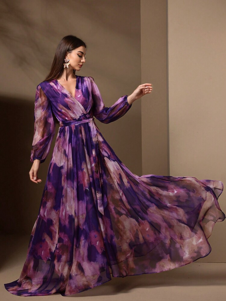 Vestido largo morado flores | SHEIN