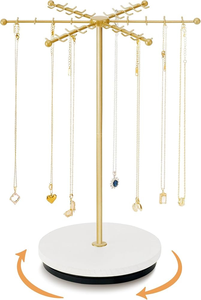 Necklace Holder Jewelry Stand, Rotating Necklace Holder Organizer with 48 Hooks for Necklace Earr... | Amazon (US)