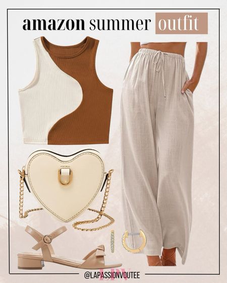 Step into summer with linen palazzo pants and a ribbed tank top, accented by cuff earrings, a heart crossbody bag, and heeled sandals. Perfect for a stylish, breezy look!

#LTKSeasonal #LTKStyleTip #LTKFindsUnder100