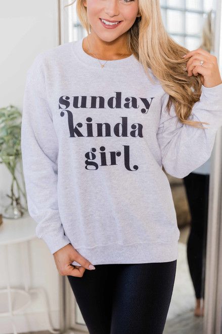 Sunday Kinda Girl Ash Graphic Sweatshirt | The Pink Lily Boutique