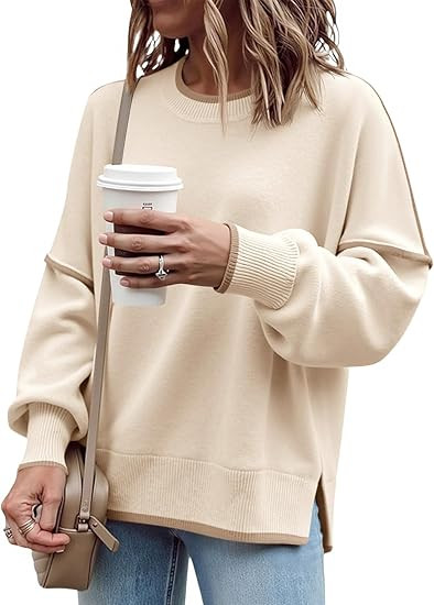 Saodimallsu Womens Fall Crew Neck Sweater Long Sleeve Color Block Sweaters Loose Casual Knit Pull... | Amazon (US)