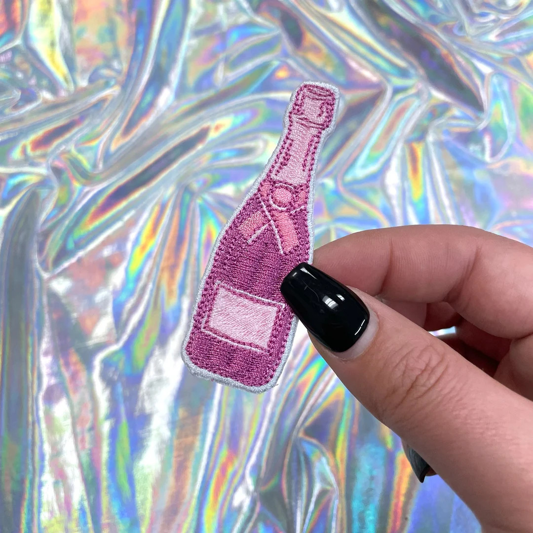 Pink Champagne Bottle Patch, Iron on Patch, Hat Patches, Small Patches, Hat Bar Patches, Trucker ... | Etsy (US)