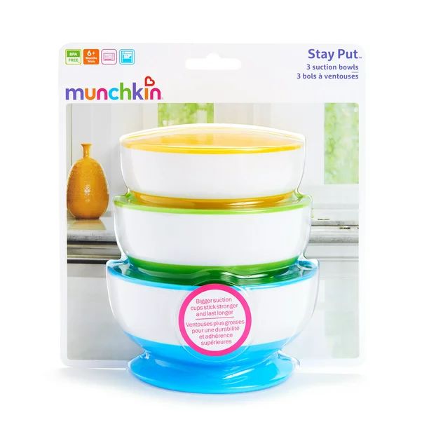 Munchkin Stay-Put Suction Bowls, 3 Count, Yellow/Green/Blue | Walmart (US)