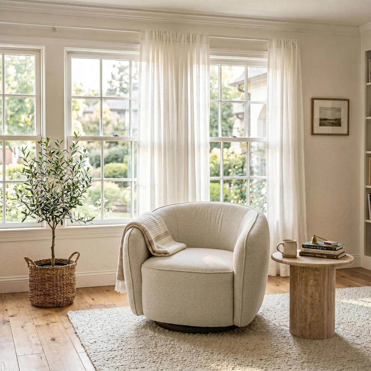 Jacquard Swivel Barrel Accent Chair with Wood Base | Wayfair North America