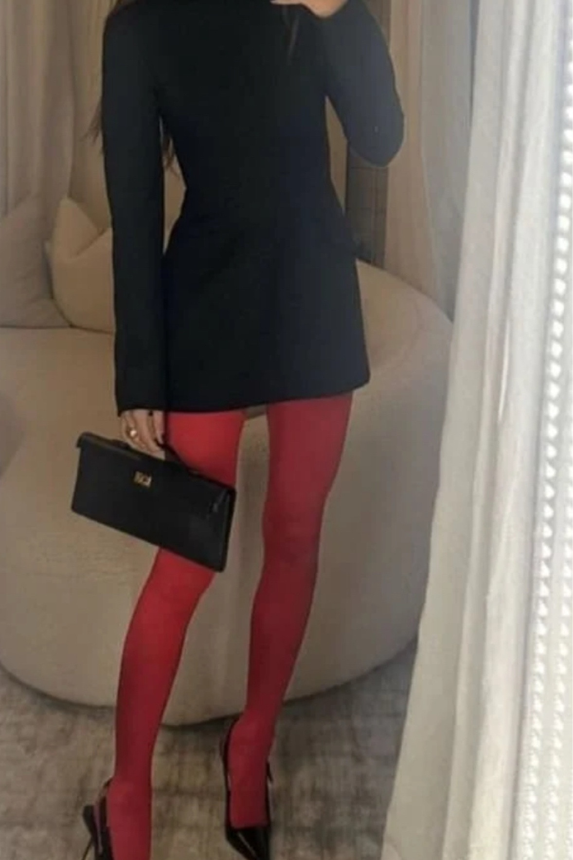 Holiday outfit
Black kind sleeve mini dress
Red stockings
Black sling back pumps
Black shoulder bag 

#LTKHoliday #LTKParties #LTKStyleTip