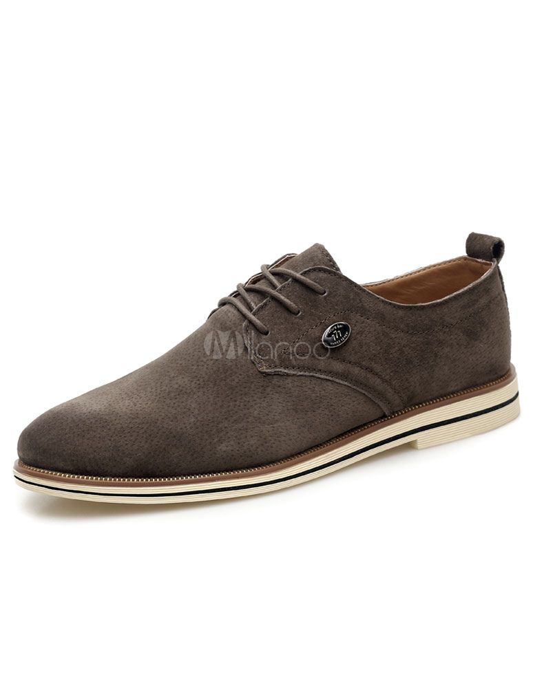 Men's Brown Shoes Suede Casual Shoes Lace Up PU Leather Flats | Milanoo