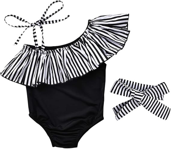 Toddler Baby Girls Ruffles Bikini One Piece Swimsuits Floral Off Shoulder Swimwear Beach Bathing ... | Amazon (US)