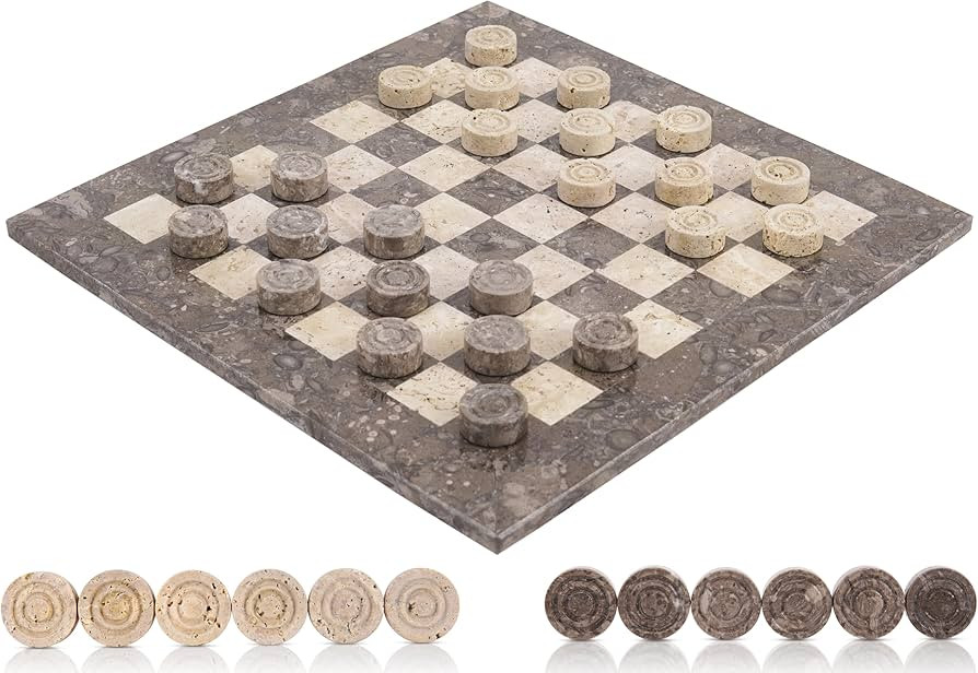 Marble Checkers Set 15 Inches Handmade Oceanic & Travertine Checkers Board Game with Checker Piec... | Amazon (US)