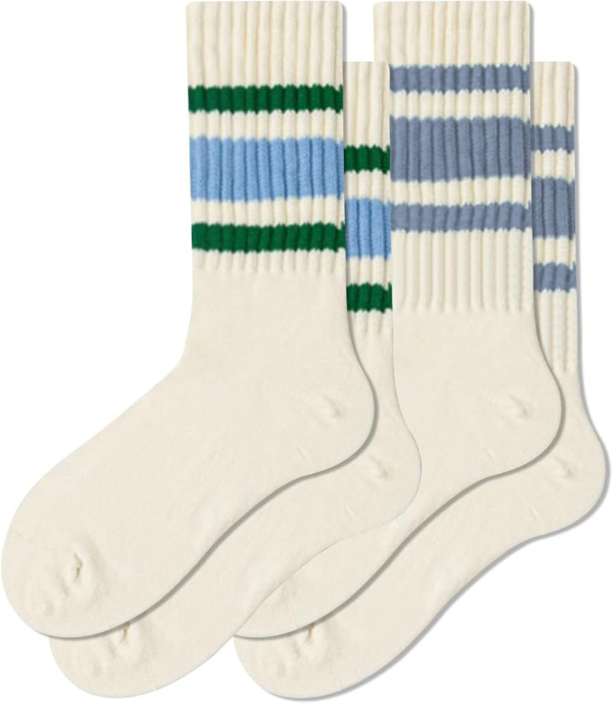 Fszsaa Fun Novelty Retro Striped Crew Socks For Women Sporty Calf Casual Cotton Tube Socks Women | Amazon (US)