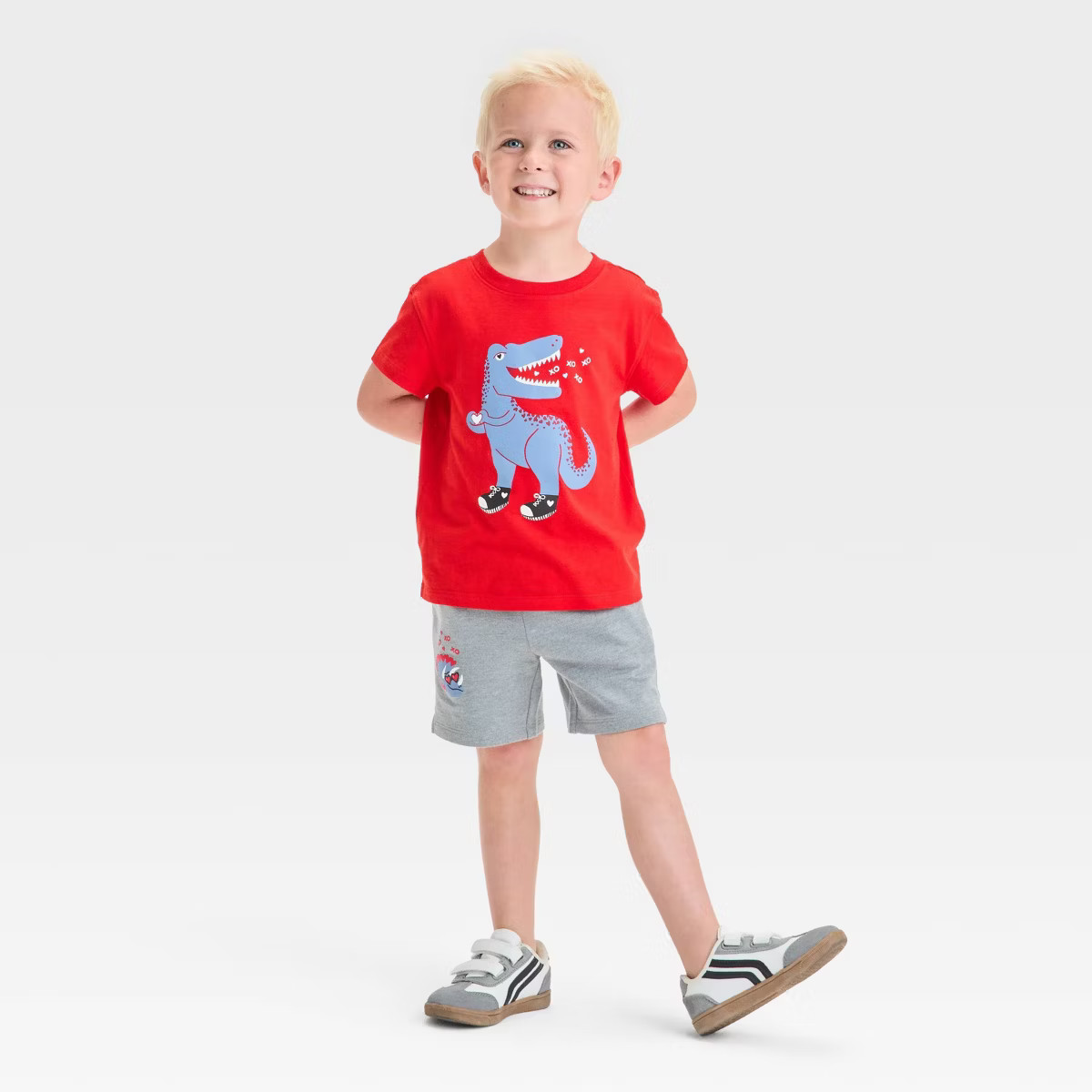 Toddler Boys' Valentine's Day Dino Graphic Short Sleeve T-Shirt and French Terry Shorts Set - Cat... | Target