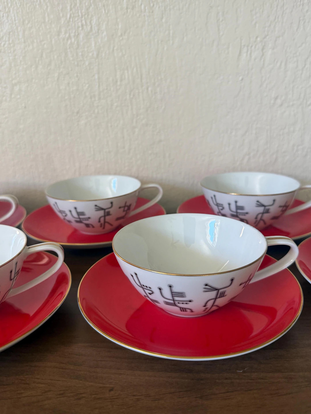 Noritake Tea Cup Saucer Set of 6 Mid Century Modern Red Gold Abstract Figural 1950s Japan Nippon ... | Etsy (US)