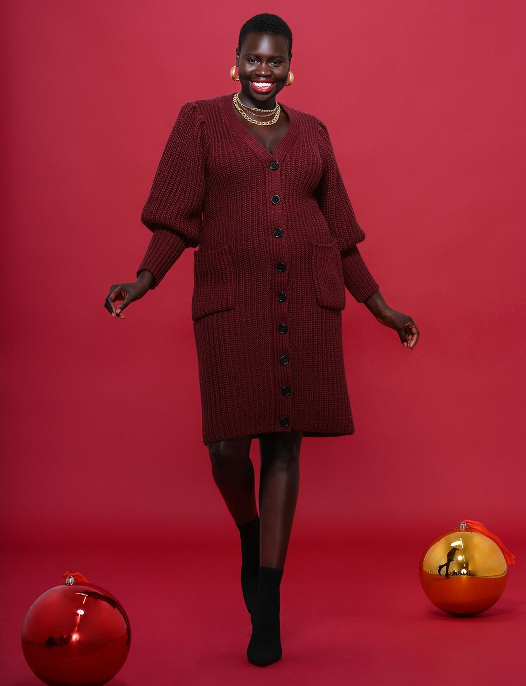 Puff Sleeve Cardigan Sweater Dress | Eloquii