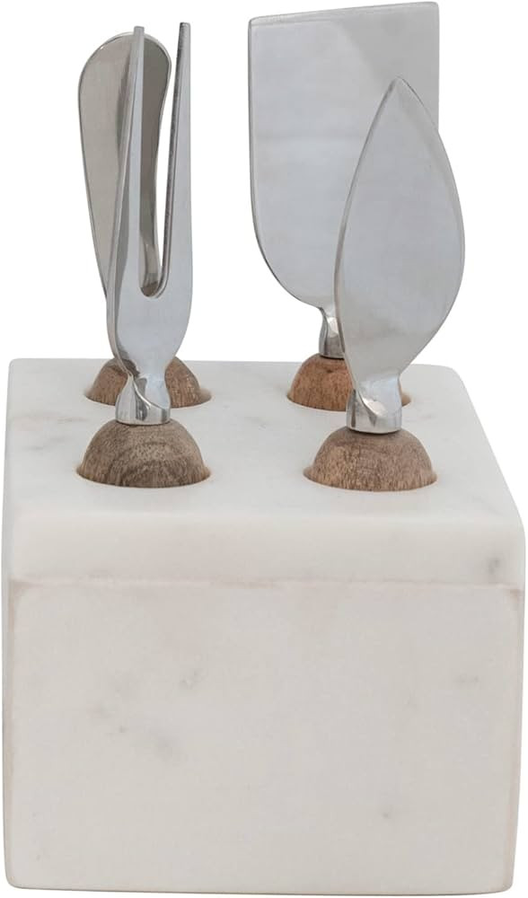 Creative Co-Op Modern Stainless Steel Cheese Servers with Wood Handles and Marble Stand | Amazon (US)
