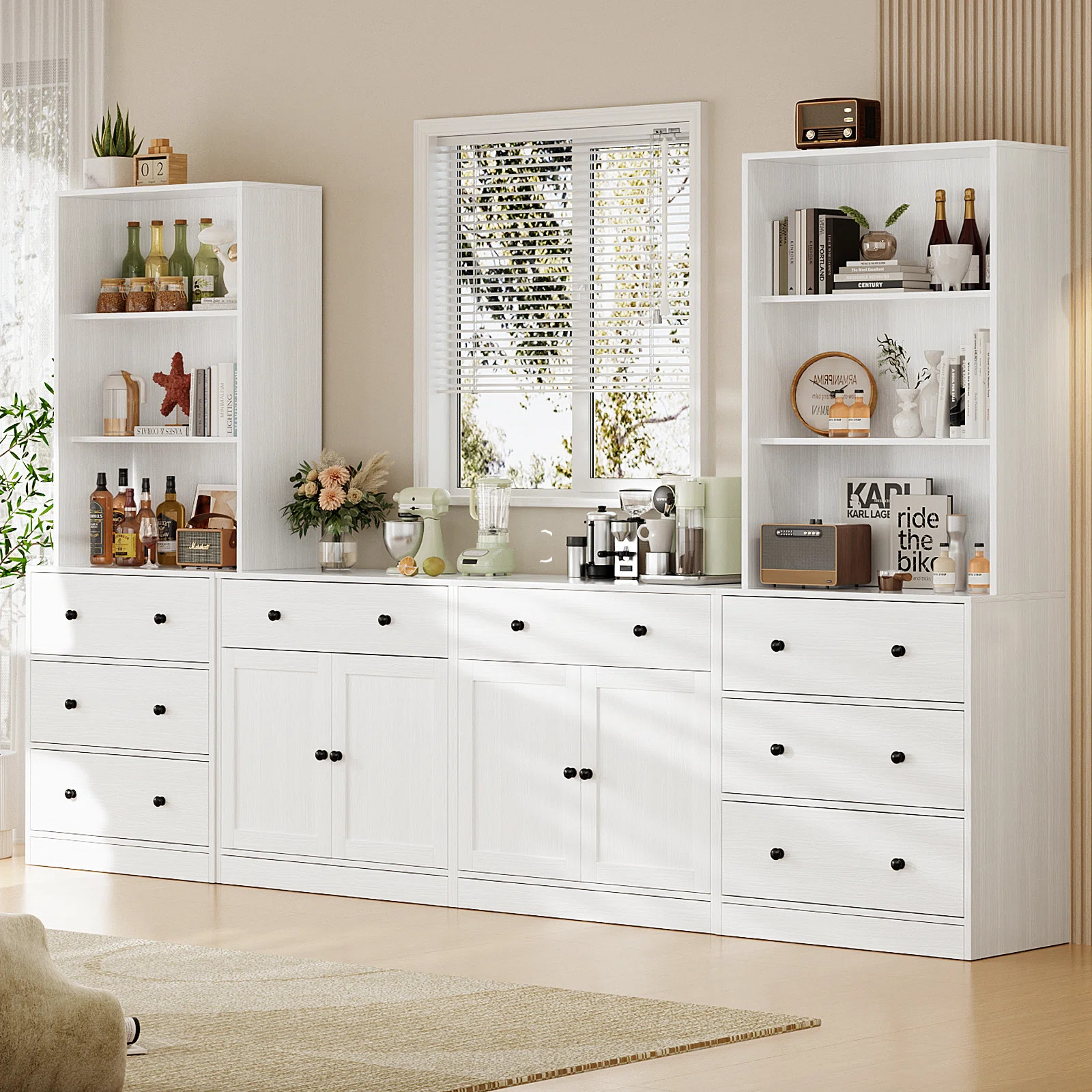 71'' Kitchen Pantry With Bookcases, Farmhouse Wall Unit Tv Stand For Tvs Up To 75" | Wayfair North America