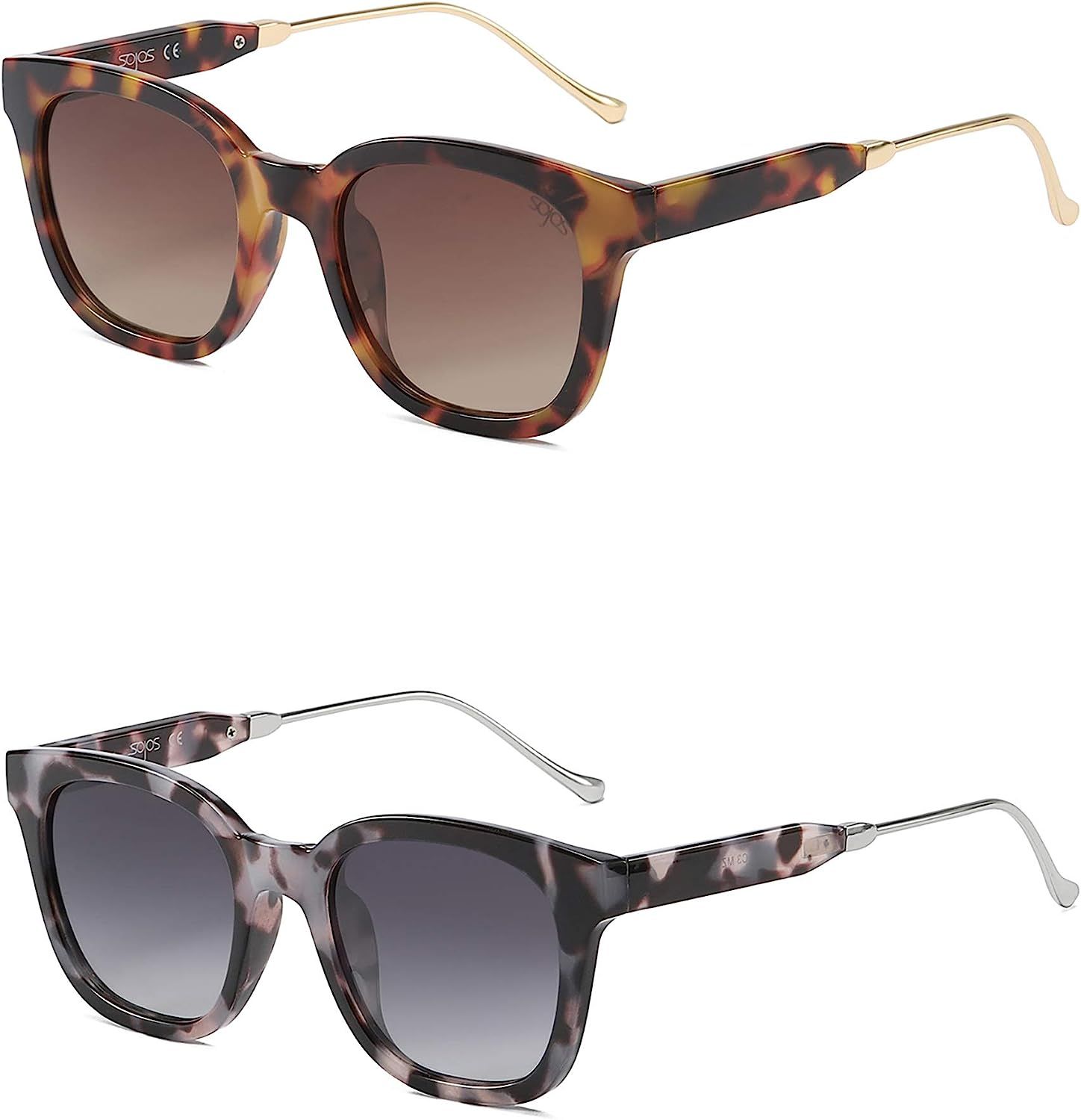 SOJOS 2 Pack Classic Square Polarized Sunglasses UV400 Mirrored Sun Glasses SJ2050 | Amazon (US)