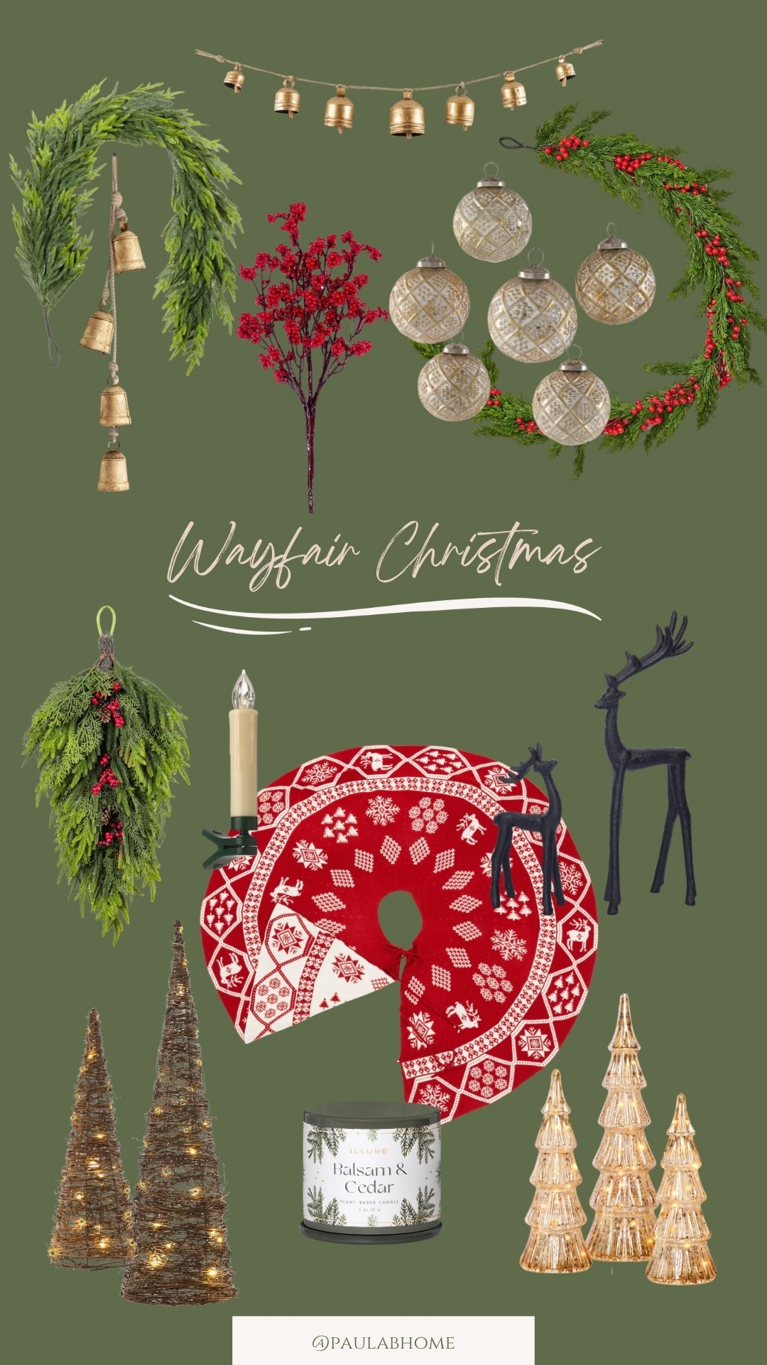 Some of my favorite @wayfair holiday finds. If you have an artificial Christmas tree you will want this Balsam & Cedar candle. It smells like Christmas! 
Decorative Christmas trees, decorative reindeer, Christmas garlands and ornaments, Christmas bells. 

#Ad, #Wayfair, #WayfairPartner

#LTKHome #LTKFindsUnder100 #LTKHoliday