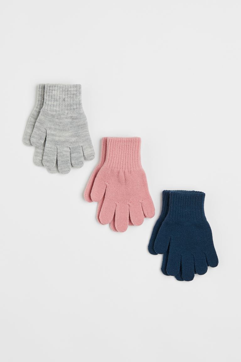 3-pack gloves - Navy blue/Pink/Light grey marl - Kids | H&M GB | H&M (UK, MY, IN, SG, PH, TW, HK)