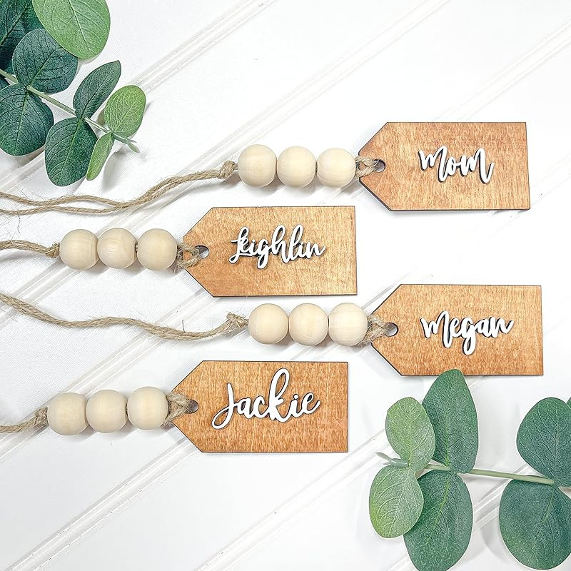 Amazon.com: Beads Available, Personalized tags, Stocking tags personalized, Wooden Tags with bead... | Amazon (US)