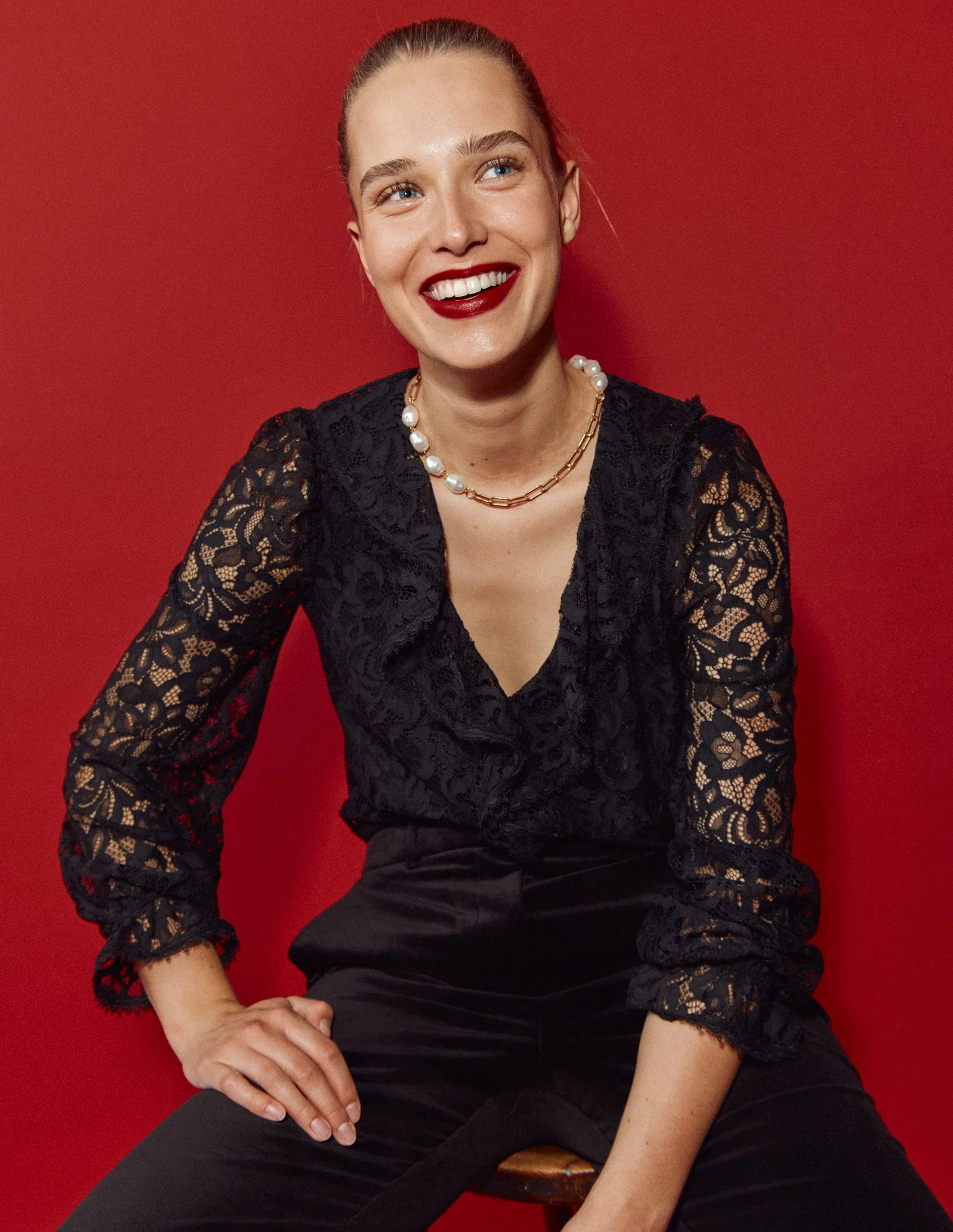 Ruffle Detail Lace Blouse-Black | Boden (US)