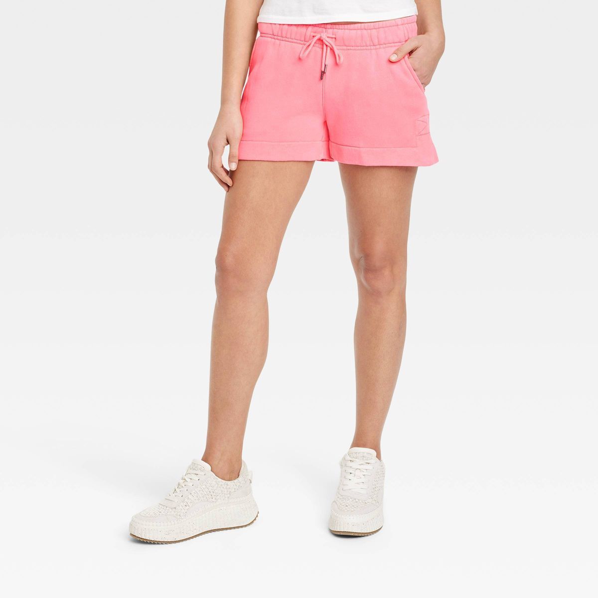 Women's Mid-Rise Fleece Shorts - Universal Thread™ Bright Pink M | Target