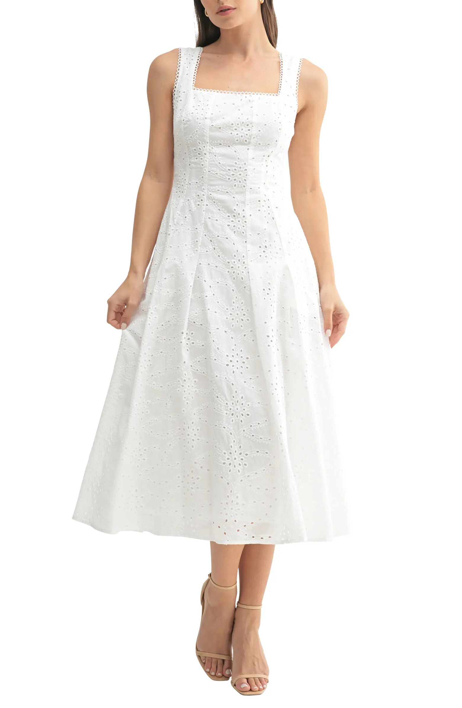 Mila Mae Sleeveless Embroidered Eyelet Midi Dress | Nordstromrack | Nordstrom Rack