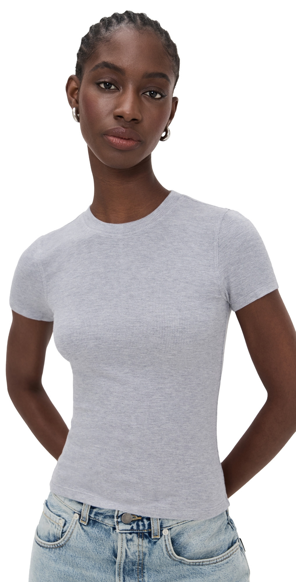 FRAME The Rib Baby Tee Heather Grey L | Shopbop