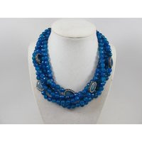 Chunky Deep Blue Agate Necklace, Gemstone, Multi Strand Statement Stone Chunky Teal | Etsy (US)