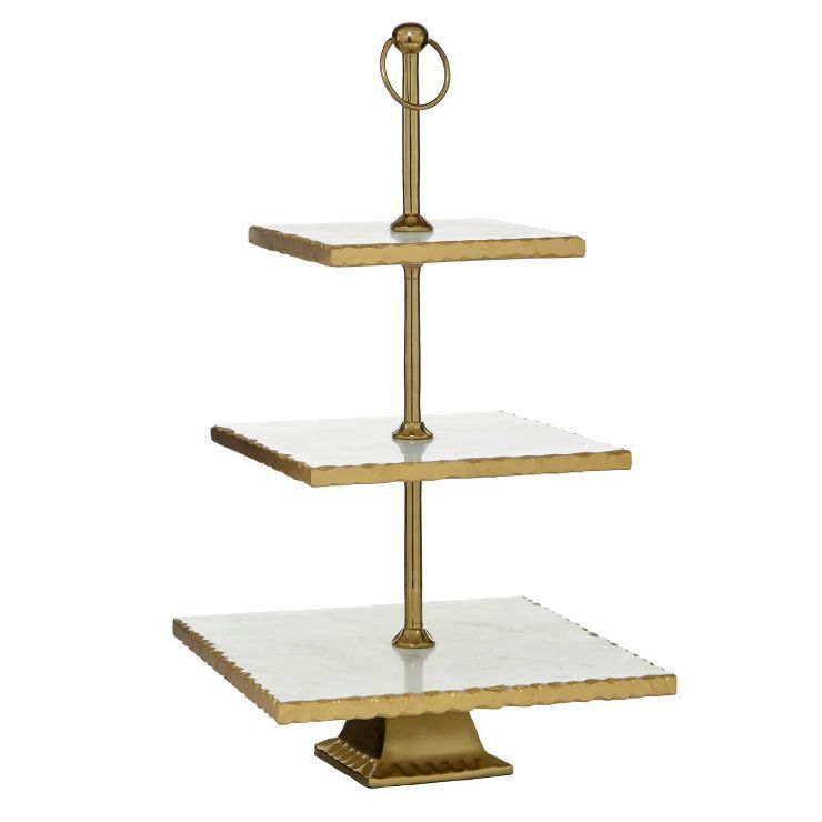 3 Tier Square Aluminum and Marble Tray Stand Gold/White - Olivia & May | Target