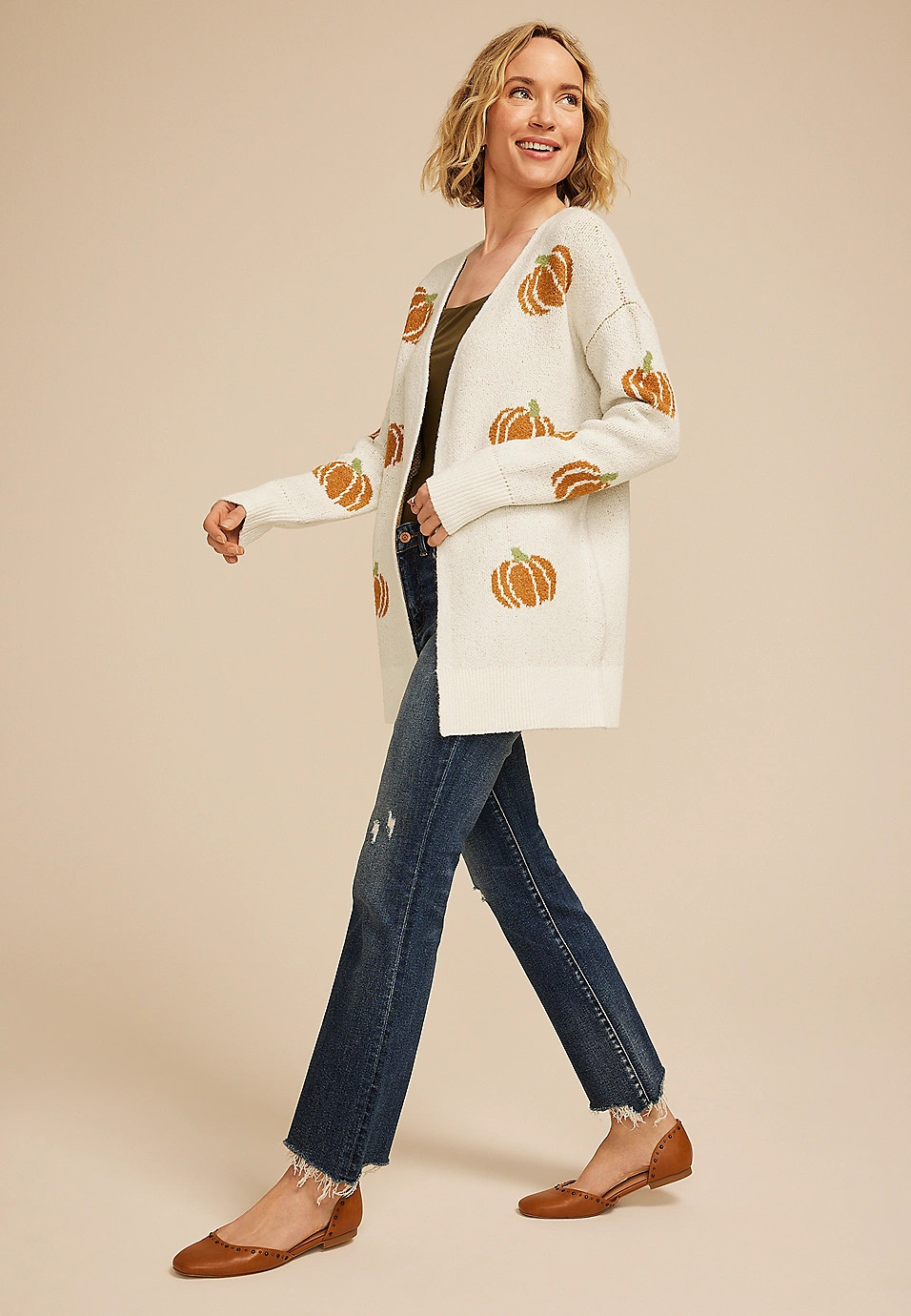 Pumpkin Open Front Cardigan | Maurices