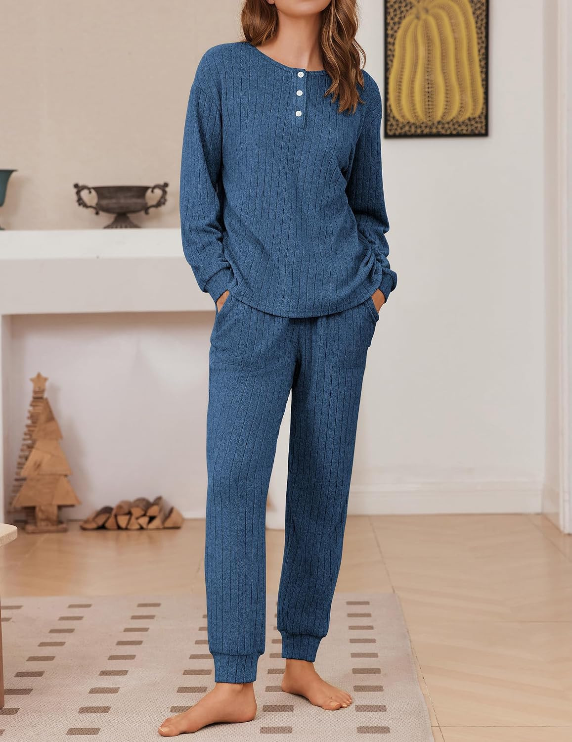 Ekouaer Womens Pajamas Set Knit Pjs Long Sleeve Lounge Set Soft Loungewear | Amazon (US)