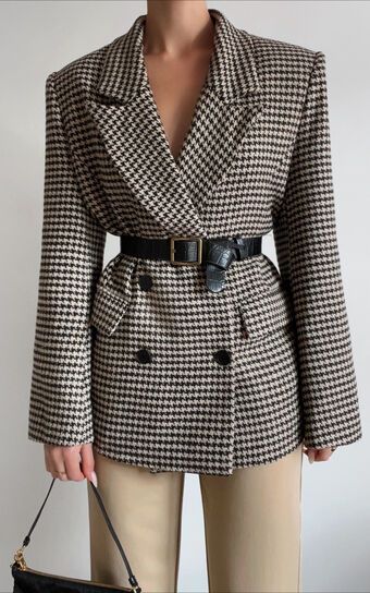 Erlinda Shoulder Pad Houndstooth Blazer in Multi | Showpo (ANZ)