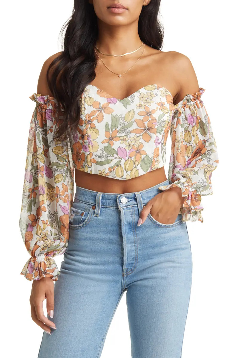 VICI Collection Floral Off the Shoulder Corset Crop Top | Nordstrom | Nordstrom