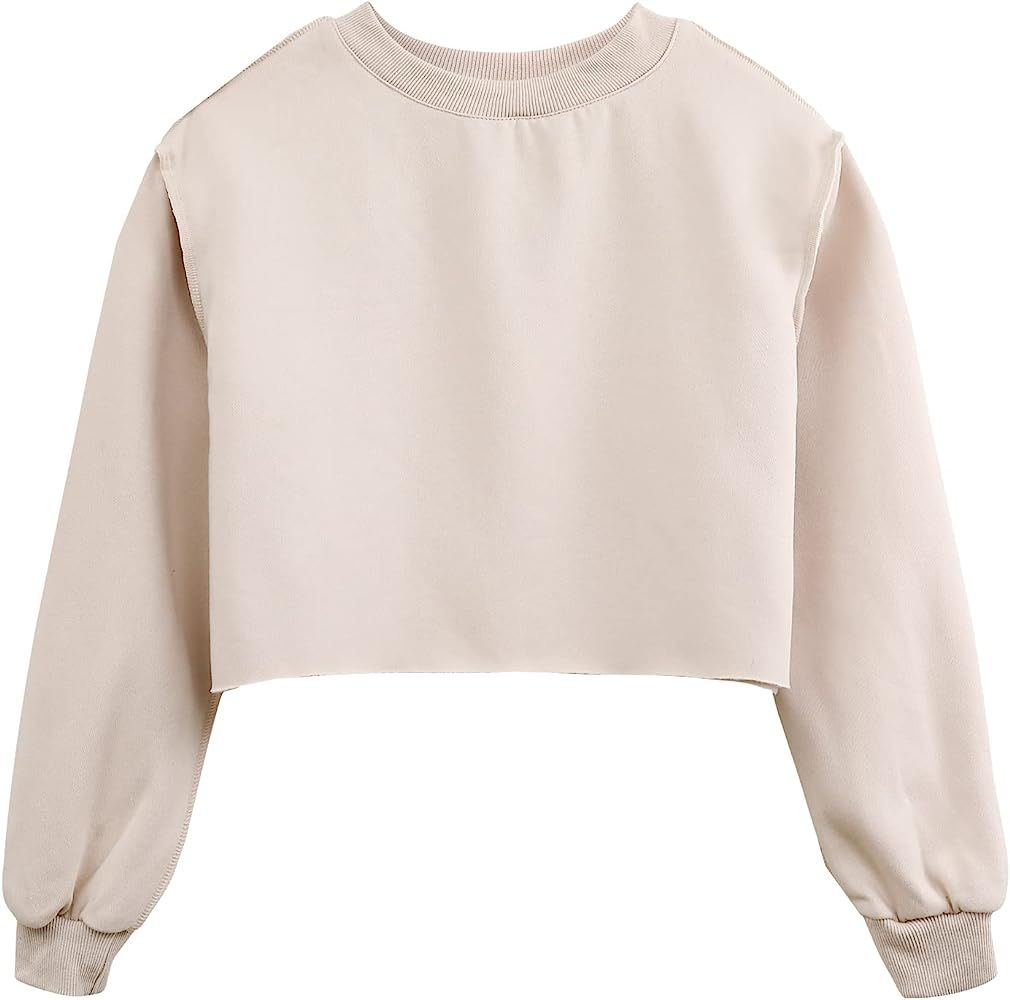Women's Cropped Hoodies Long Sleeve Reverse Stitch Fleece Sweatshirts Crop Tops | Amazon (US)