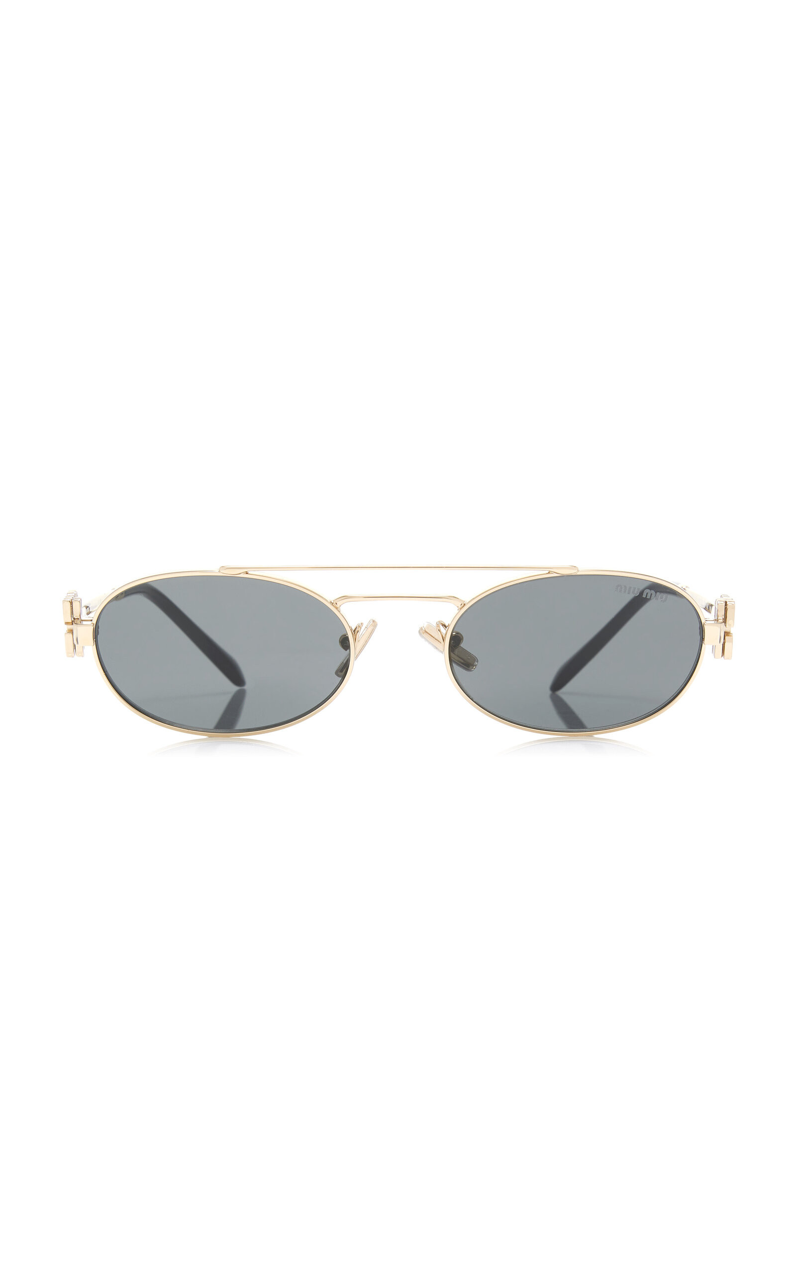 Miu Miu - Oval-Frame Metal Sunglasses - Grey - OS - Moda Operandi | Moda Operandi (Global)
