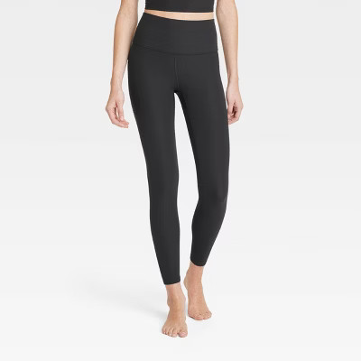 Women's Everyday Soft High-Rise Ribbed 7/8 Leggings - All In Motion™ Black L: Moisture Wicking, Quick Drying | Target