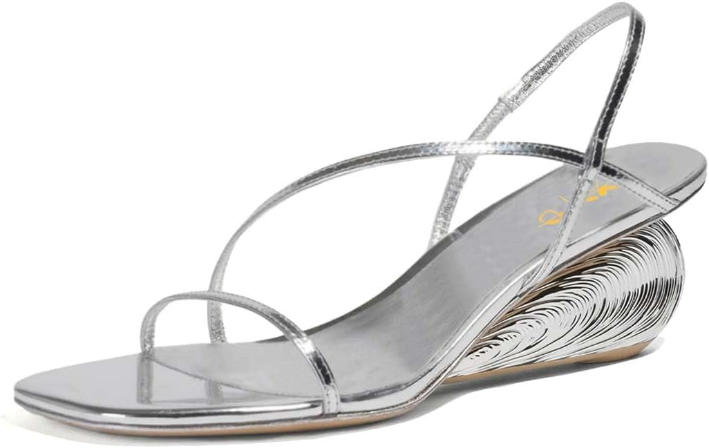 XYD Women Square Open Toe Shell Wedge Heels Slender Straps Slingback Sandals Chic Evening Dress S... | Amazon (US)