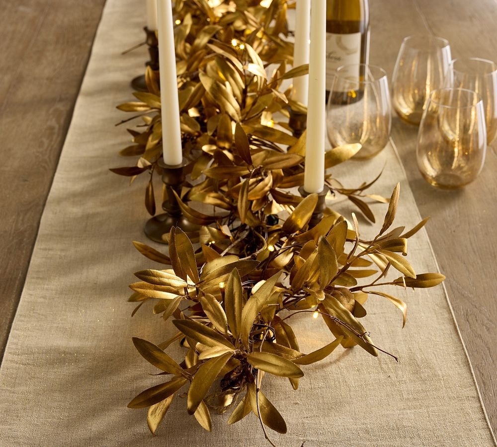Faux Lit Gold Olive Garland | Pottery Barn (US)