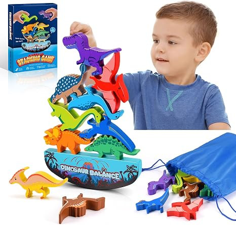 Dinosaur Toys for Kids 3-5: Wooden Stacking Montessori Toys for 3 4 5 6 7 8 Year Old Balance Comp... | Amazon (US)