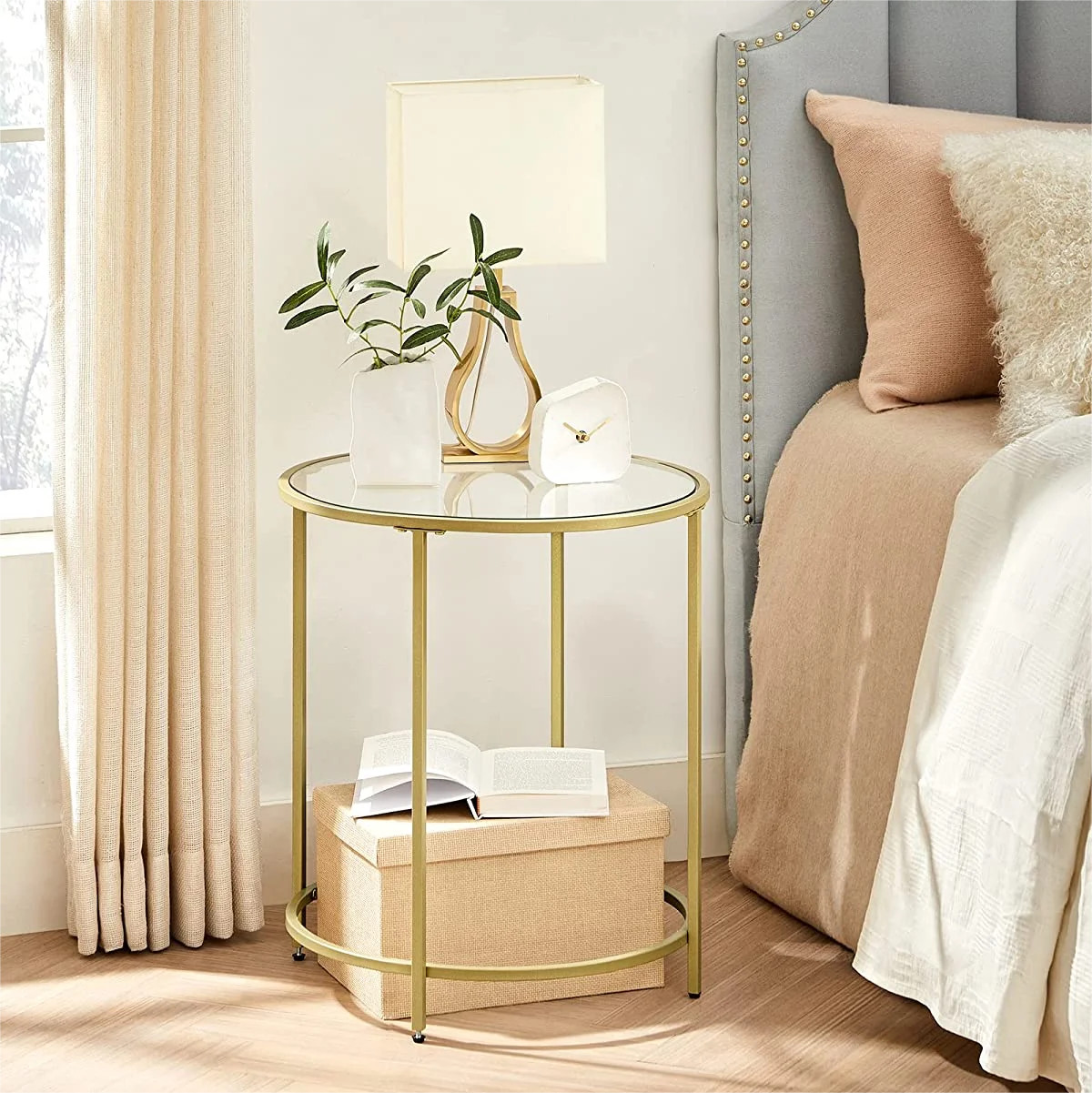 VASAGLE Round Gold Side Table Small End Table Nightstand with Metal Frame Gold Coffee Table for L... | Walmart (US)