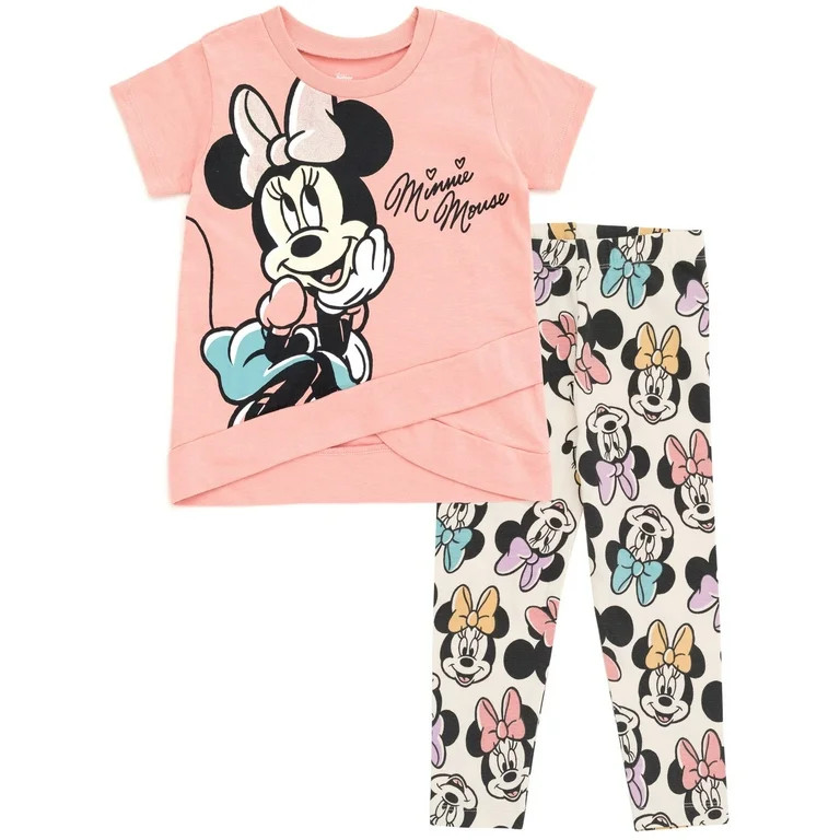 Disney Minnie Mouse Toddler Girls Crossover T-Shirt and Leggings Outfit Set Pink / White 2T | Walmart (US)
