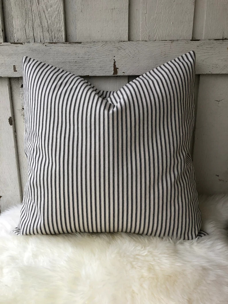 Black and White Ticking Pillow Cover Farmhouse Bedding | Etsy Canada | Etsy (CAD)
